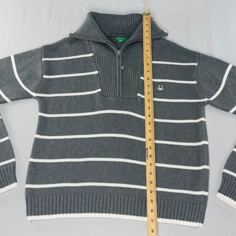 United Colors of Benetton Gray Striped Quarter Zip Cotton Knit Sweater - Picture 4 of 12